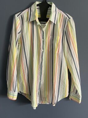 Vintage Womens Pastel Multicolor Stripe Button-Up Shirt